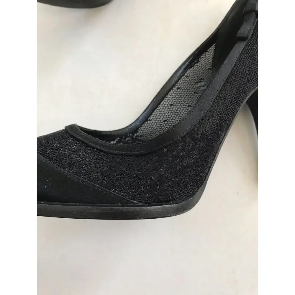 Philosophy di Alberta Ferretti Lace Satin Pumps Heels Black FLAWS